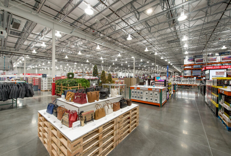 The large Costco Warehouse in Bellingham, WA, features high ceilings and bright lighting. If you're in Vancouver, WA and need professional electrician services to achieve similar lighting quality, consider contacting a local expert.