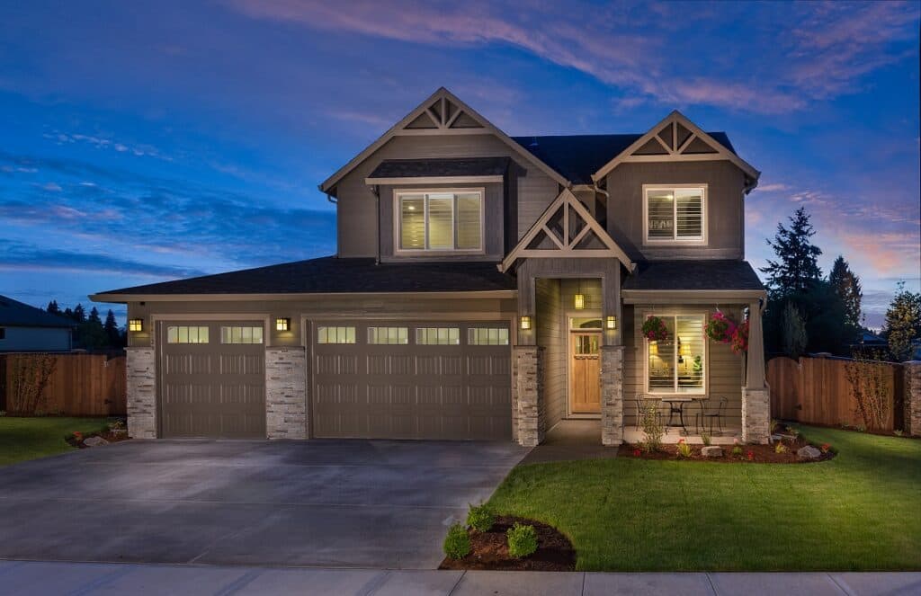 This image depicts the work of a Vancouver, WA electrician on a residential electrical system in a local home at dusk. The featured work was carried out by expert electricians, dedicated to ensuring high-quality and safe electrical solutions.