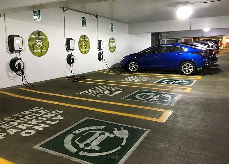 Situated within a parking garage in Vancouver, WA, this electric car charging station is a conveniently placed and eco-friendly solution created by local electricians for drivers needing to recharge their vehicles.