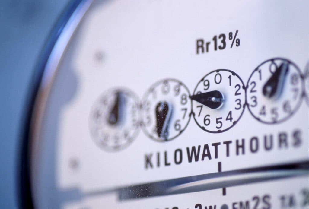 A close-up look at an electrical service meter in Vancouver, WA, maintained by local electricians.