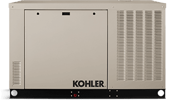 A Kohler generator displayed against a white backdrop, situated in Vancouver, WA. Our local electricians are expertly trained to handle all types of electrical work, including installations and repairs of such units. Trust only our qualified electricians in Vancouver, WA for any electrical needs you may encounter.