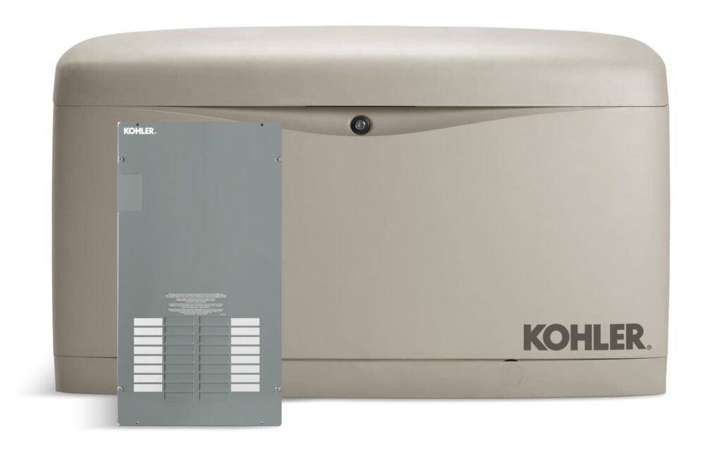 Beige Kohler backup power generator