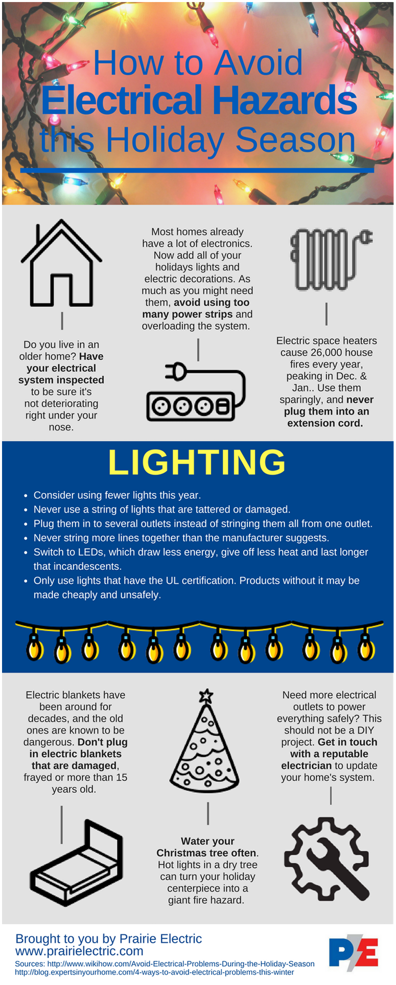 Prairie Electric infographic on how to avoid electrical hazards in winter