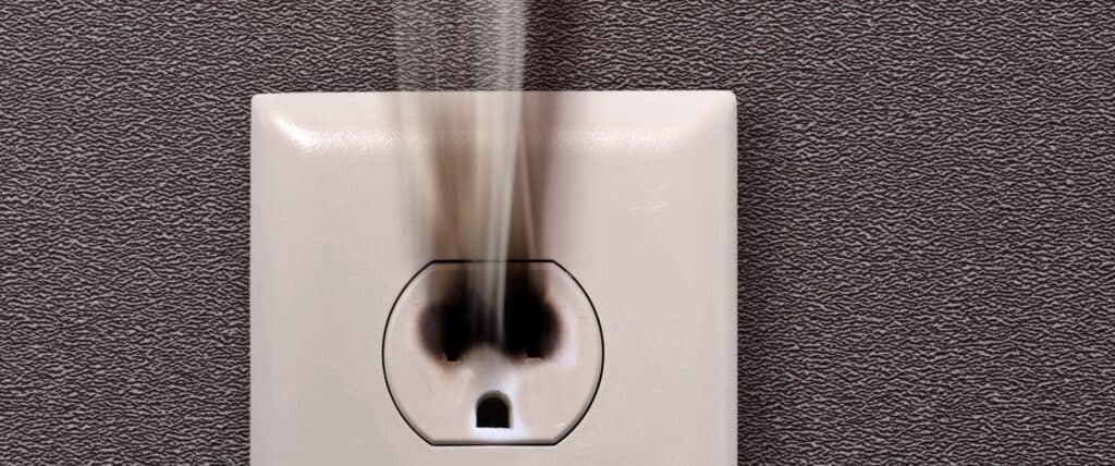 white household socket has burned from short circuit